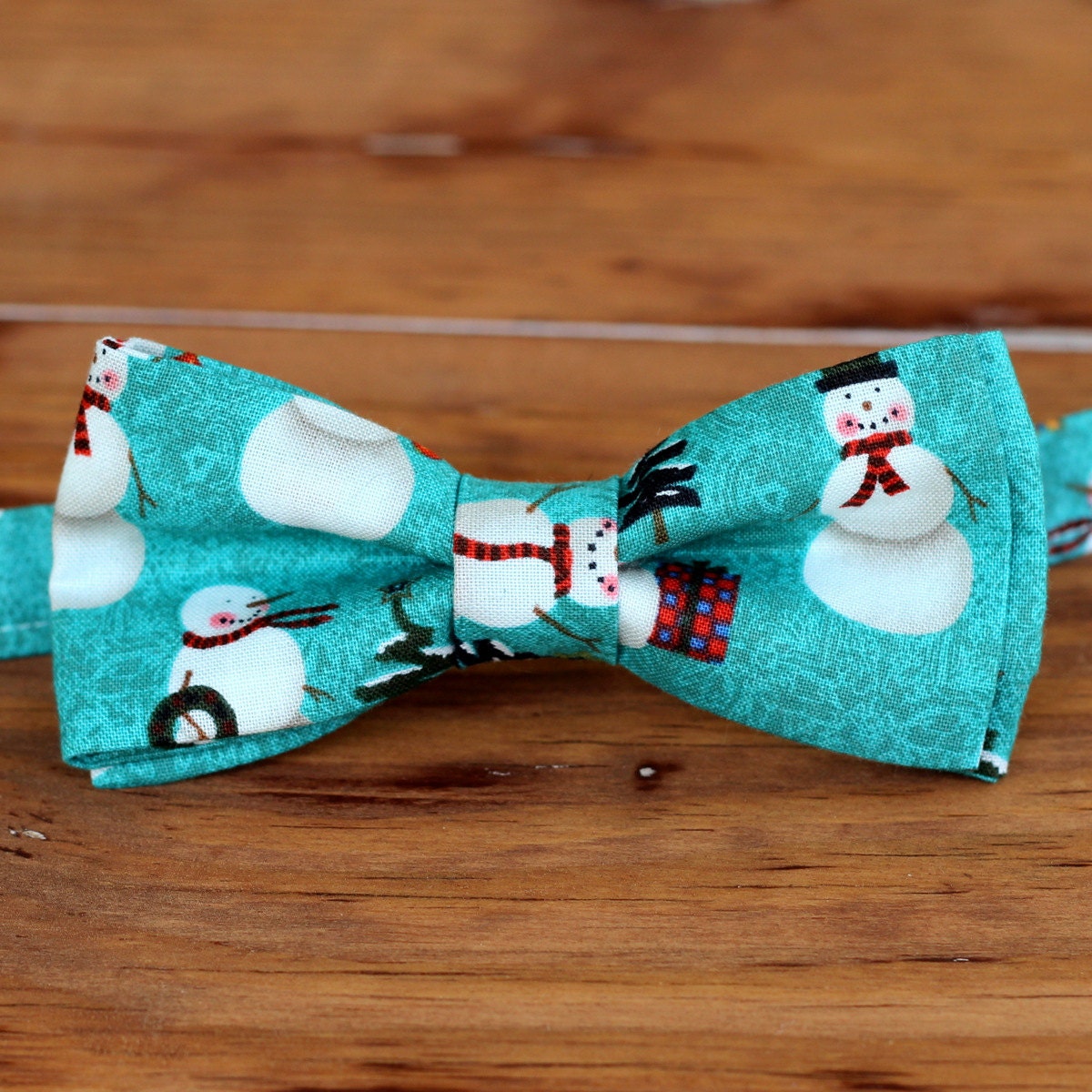 Boys Snowman Bow Tie boys Christmas snowmen bluegreen