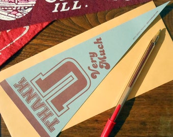 letterpress thank u very much vintage pennant flat card pack of 6 grey & burgandy thank you card or decoration