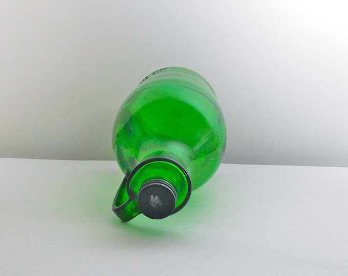 Tall Green Glass Jug Bottle Handle Half Gallon Vintage Screw Top Cap