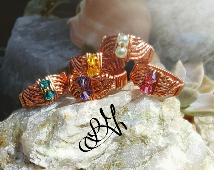 Handcrafted Wire-Wrapped Wave Ring with Swarovski Crystals or Pearls- Any Size