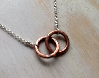 Bronze Tiny Two Circle Necklace Infinity Necklace Entwined Together Necklace 8th & 19th Anniversary Gift Bronze Jewelry