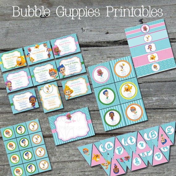 Bubble Mermaids Merman Guppy Guppies - Printable Birthday Party - Printable DIY Il_570xn