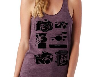 CAMERAS camera photography Ladies Heathered Tank Top Shirt screenprint Alternative Apparel