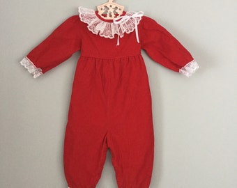 80s Red Lacy Corduroy Outfit 6-9 months