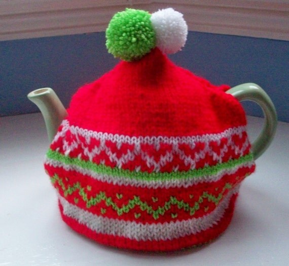Large Tea Cosy, Winter, Christmas, Scandinavian style, unique fun knit by SpinningStreak