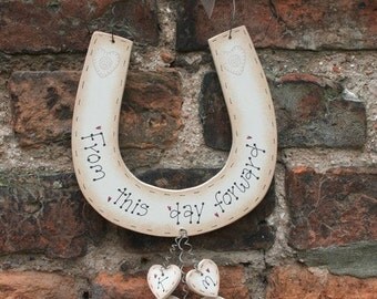 Handmade Wooden Personalised Horseshoe Wedding Sign Gift Keepsake Wedding Day
