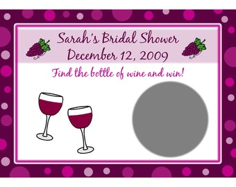24 Personalized Bridal Shower Scratch Off Game Cards - Wine Themed Bridal Shower