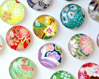 MOST POPULAR - Mixed Bag- set of 8 Glass Magnets - Handmade with Japanese Chiyogami paper - assorted designs- colorful pretty floral designs