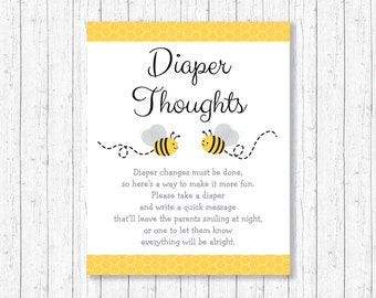 Bumble Bee Diaper Thoughts Game / Late Night Diaper Game / Bumble Bee Baby Shower / Yellow & Grey / Baby Shower Game / INSTANT DOWNLOAD