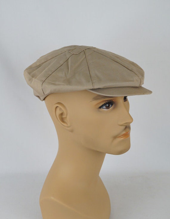 Items similar to Vintage Newsboy Cap Khaki Twill 8 Panel Hat with ...