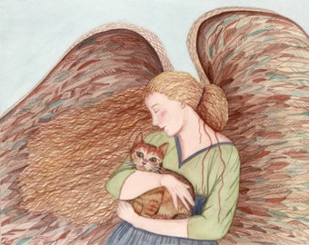 St. Getrude watches over all cats / Lynch signed folk art print