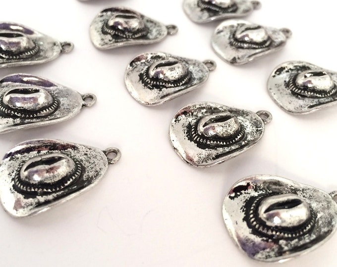 11 Cowgirl Cowboy Hat Charms Dimensional Antique Silver-tone