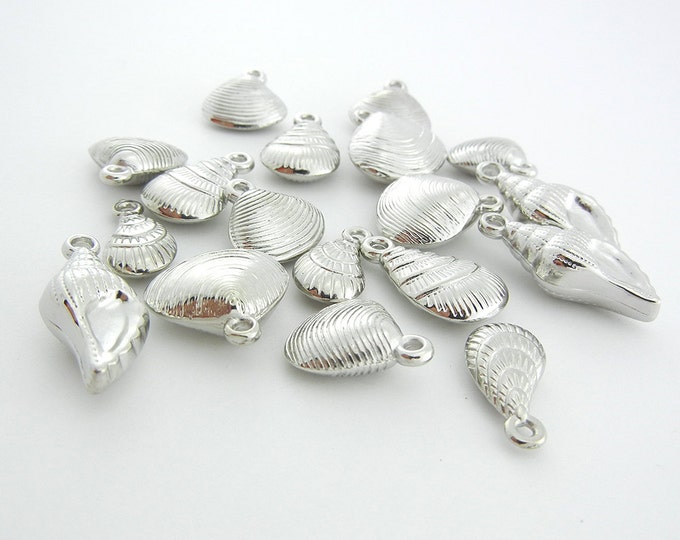 18 Dimensional Variety Seashells in Silver-tone Acrylic