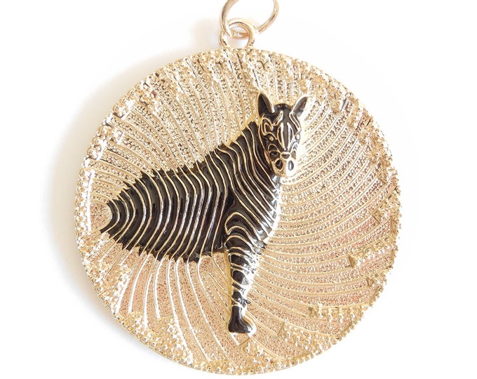 Huge Zebra Medallion Pendant Gold-tone and Black