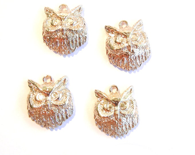 4 or 2 Pairs of Gold-tone Owl Head Charms