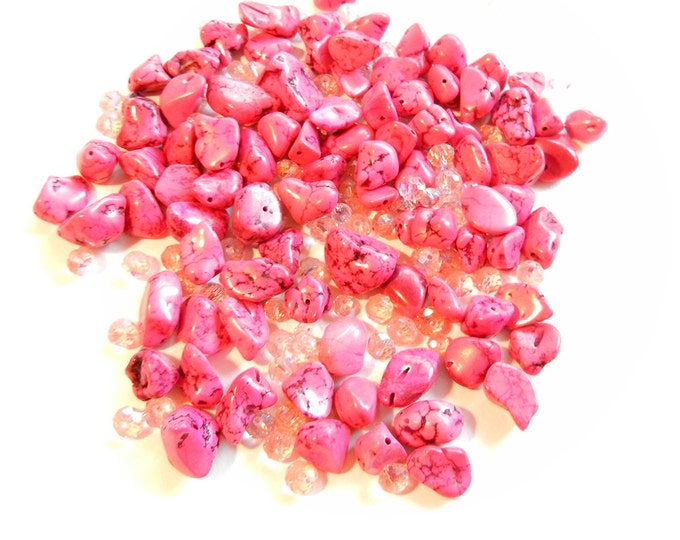 Fuschia Natural Stone Beads and Pink Faceted Beads 10 Ounces