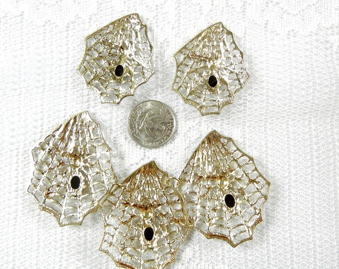 Set of Gold-tone Web and Black Acrylic Faceted Spider Pendant and Charms