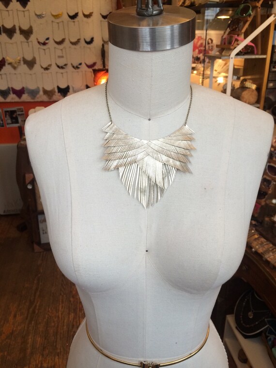 Gold Metallic Leather Fringe Necklace