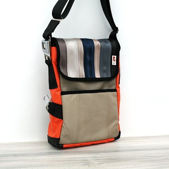 Messenger bag from RECYCLED car seatbelt reclaimed car seat