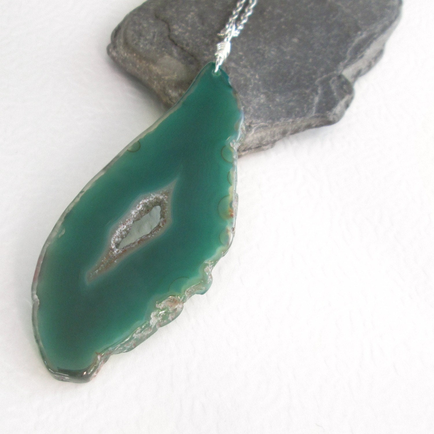Green Geode Necklace Druzy Agate Jewelry Made in Canada