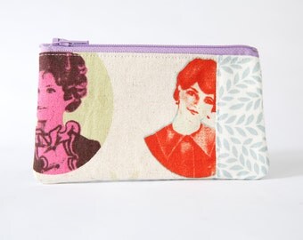 Small Zipper Pouch, Vintage Lady Print, Coin Purse, Card Wallet, Gadget Case, Ready to Ship, Gift Idea
