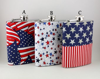 Patriotic Flask Cover, 4th of July Military stainless steel flask, handmade washable removable cover