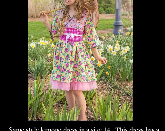 Big Sister Clothes - Tween Girl Dress - Teen Dresses - Boutique Easter Dress - Girls Kimono Dress - Long Sleeves - 8 to 14 years