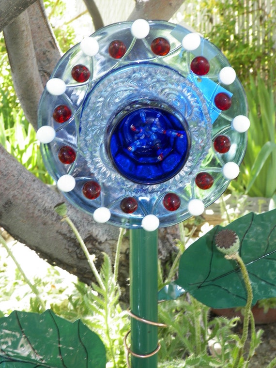 Items similar to Garden Ornament, Glass Flowers, Repurposed, Garden