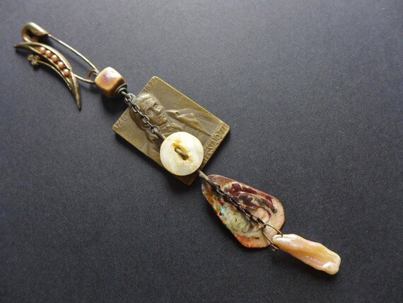 Heinrich. Rustic assemblage brooch or pendant.  