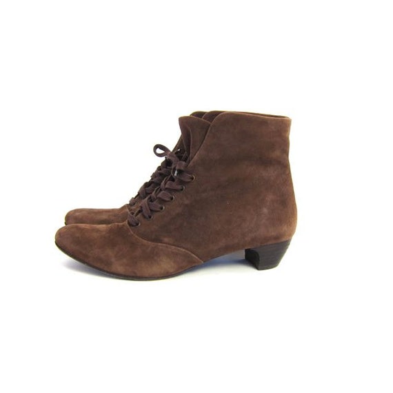 90s Brown Suede Boots Fold Over Leather Booties Fall Ankle