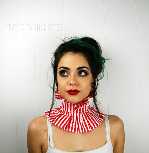 Stripe Ruffle Collar Red And White Striped By Trappedintimedesigns