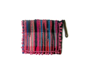 Pom Pom Kilim Bag. Small Boho Chic Purse. Colorful Womens Gift. Kourelou Boho Bag. Bohemian Clutch. Gift for Her. Festival Wear. Hippie Bag