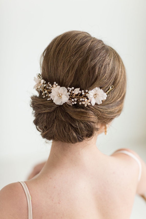 Wedding Hair Vine, Gold Hair Vine, Bridal Flower Hairpiece, Bridal Hair Comb, Silver Bridal Hair Vine, Gold Crystal Hair Vine