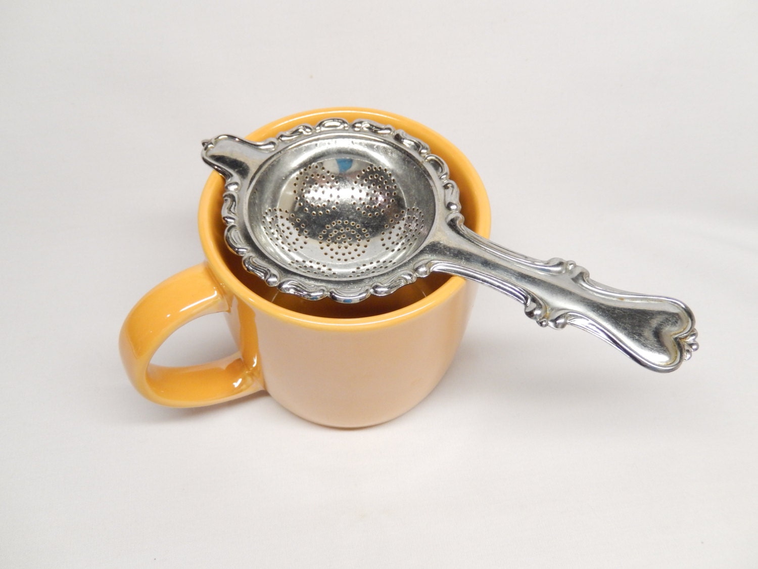 vintage tea strainer stainless steel over cup strainer AL