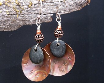 Beach Stone and Copper Earrings - Om Rock