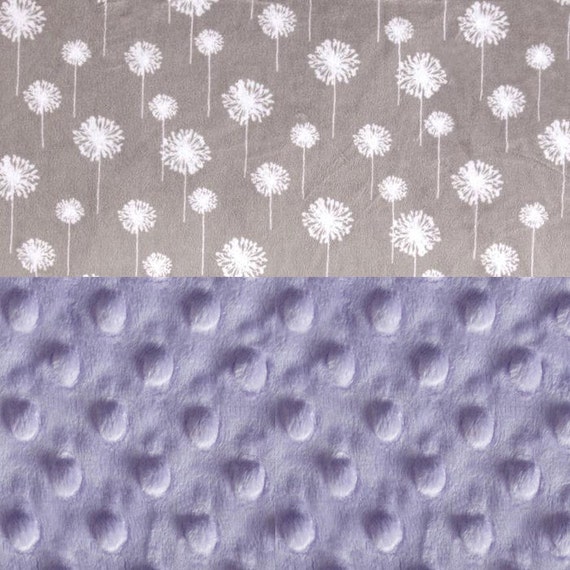 Personalized Baby Blanket For Girl/ Minky Baby Blanket / Gray Lavender Flower Blanket // Dandelion Blanket // Soft Baby Blanket