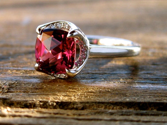 Marsala Red Garnet Engagement Ring in 14K White Gold with Diamonds