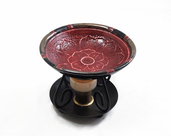 Aromatherapy ESSENTIAL OIL Lotus RED Diffuser Handmade Ceramic Pottery