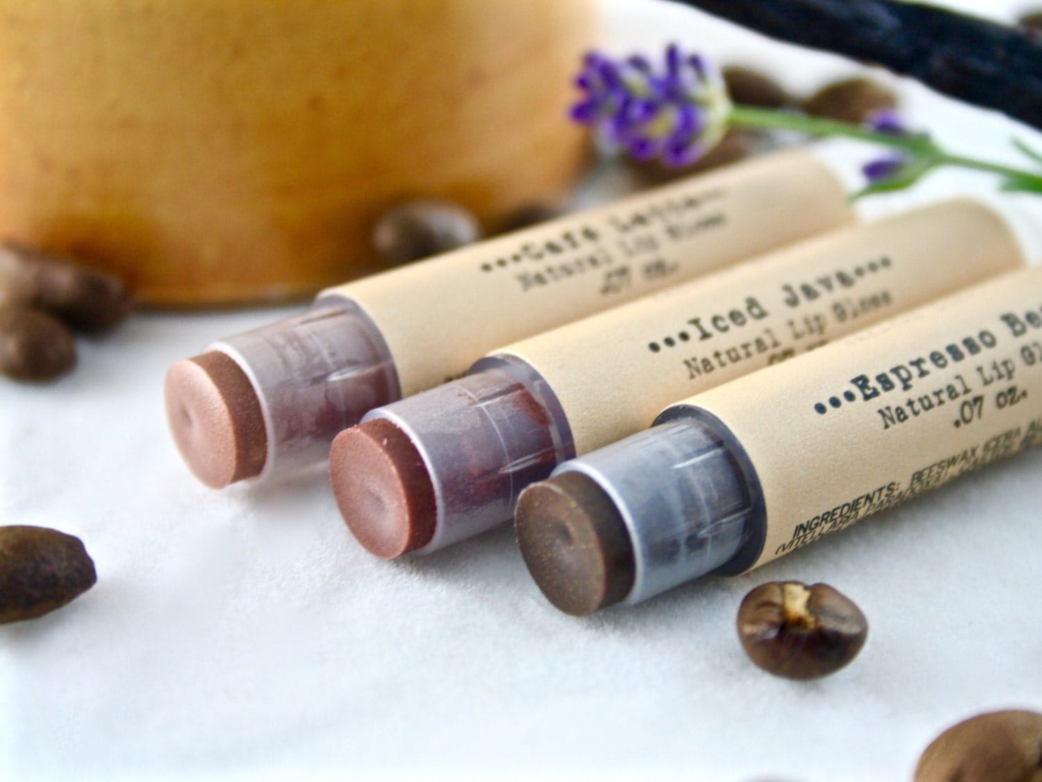 Set of 3 Coffee-Inspired Natural Lip Gloss Set Brown
