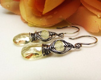 Lemon Quartz Prehnite Earrings Sterling Silver, ccsdesigns01