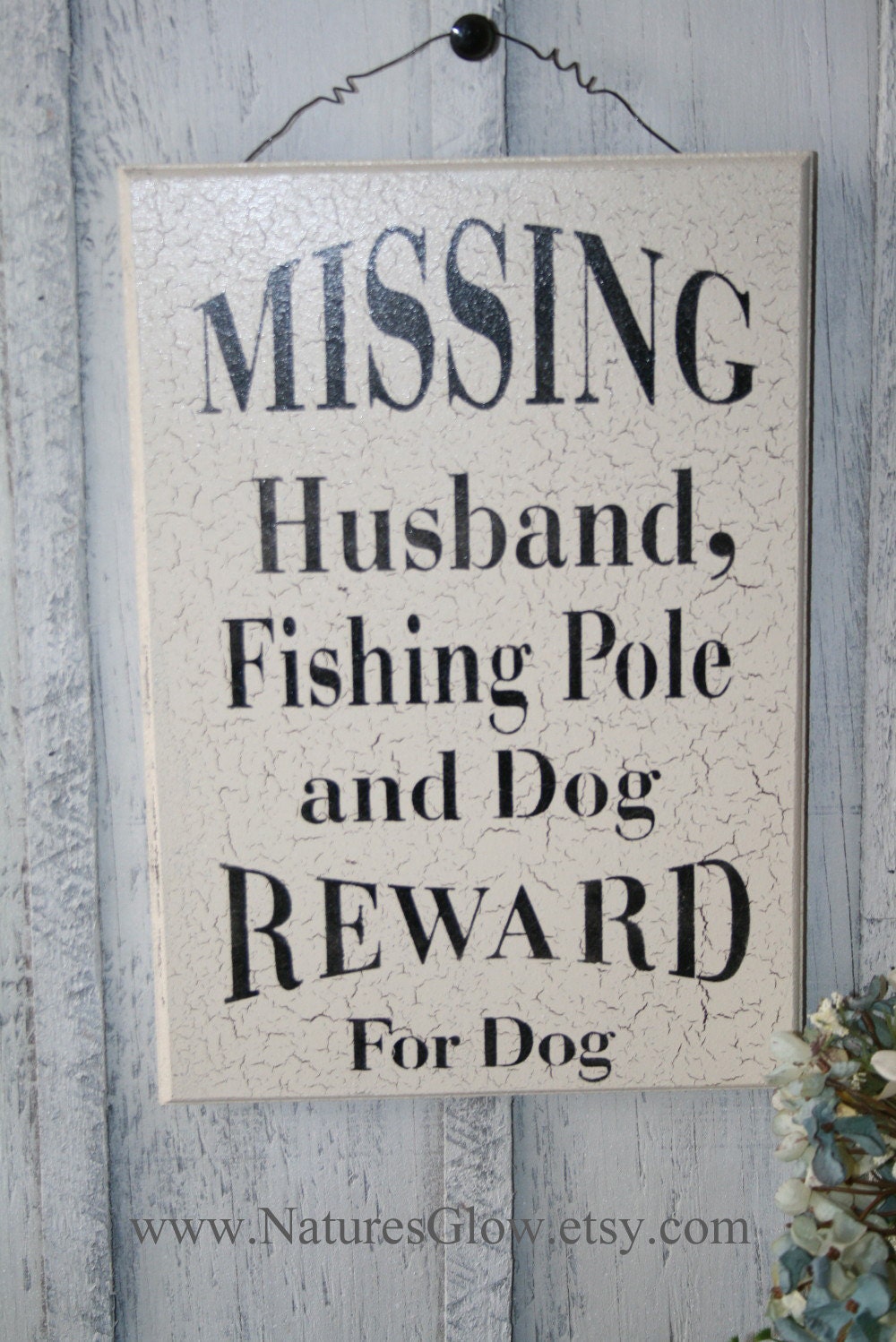 Missing Husband Fishing Pole and Dog Wanted Poster Funny