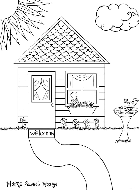 Items similar to Home Sweet Home Adult Coloring Page on Etsy