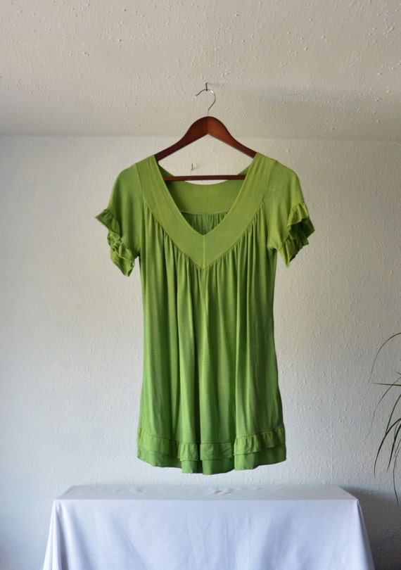 Lime green tunic dress boho upycycled tops by EthicalLifeStore