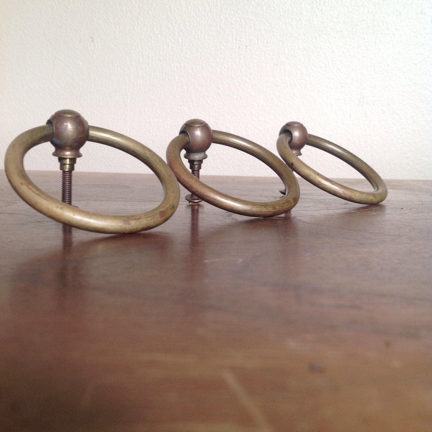 Round Vintage Brass Drawer Pulls. DIY Furniture Redo.