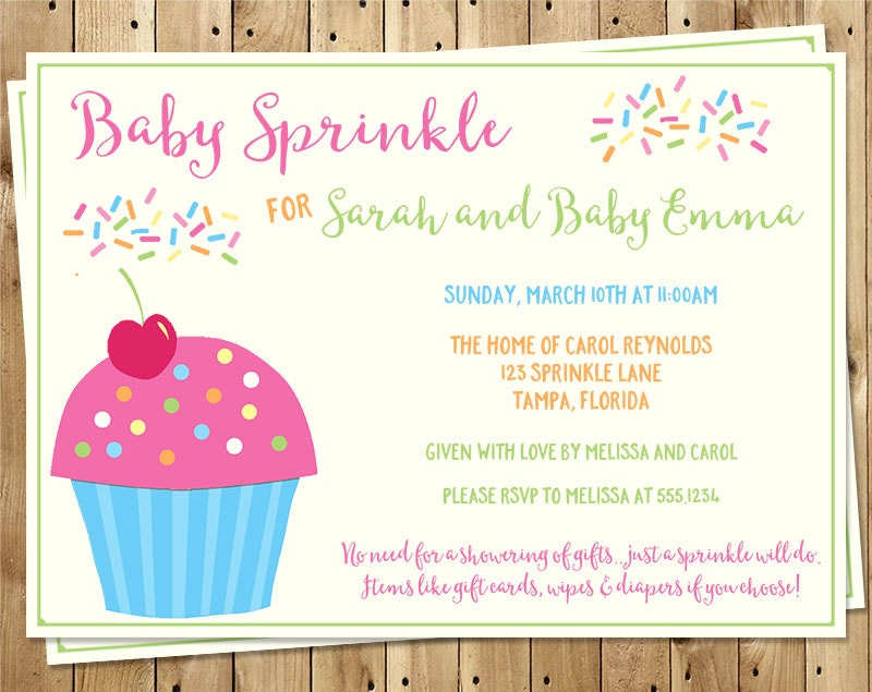 Baby Sprinkle Shower Invitations Cupcake Girls with Poem