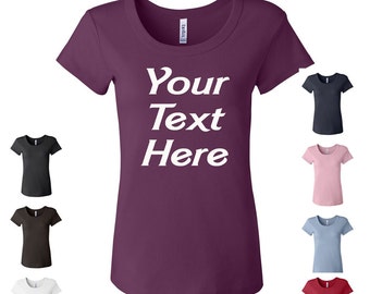 Custom Made Bella + Canvas - Women's Baby Rib Short Sleeve Scoopneck Tee - 1003 Vinyl or Glitter Print Customized Available in all colors