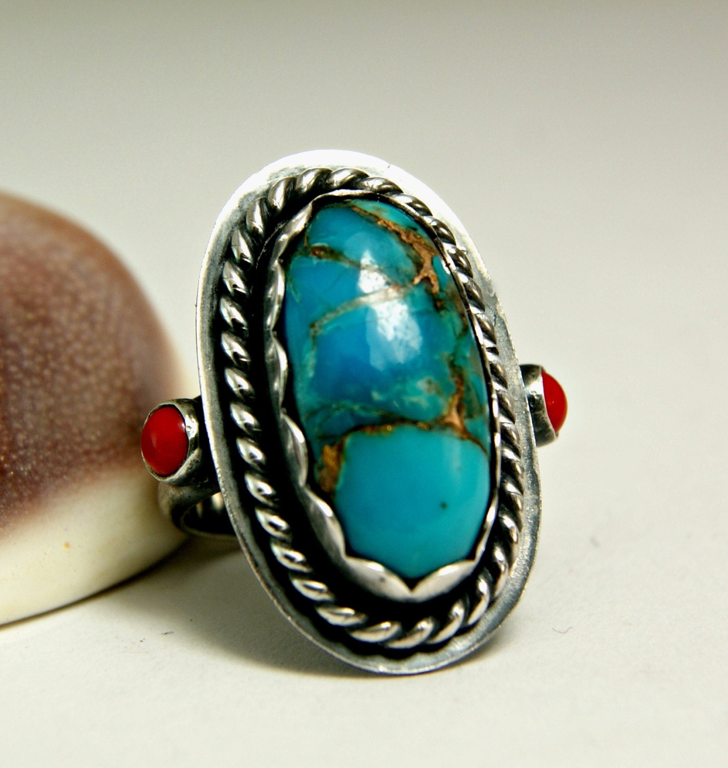 Copper Turquoise Ring Natural Turquoise Jewelry Antiqued