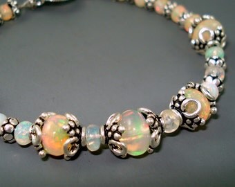 Opal Bracelet, Large Extreme Color Opals, Ethiopian Fire Opals and Sterling Silver Bracelet, Fire Opal Jewelry