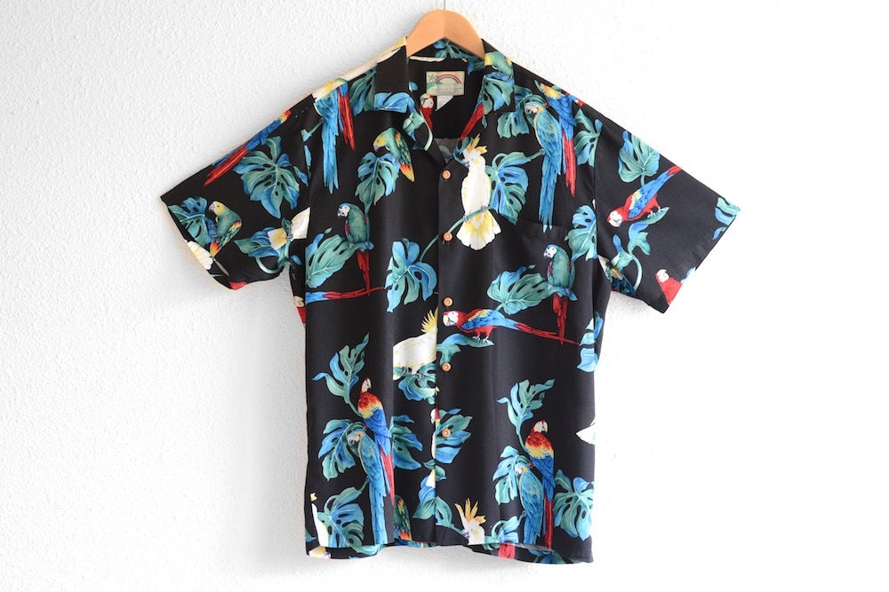 Mens Parrot Shirt Vintage Hawaiian Shirt Paradise Found Shirts