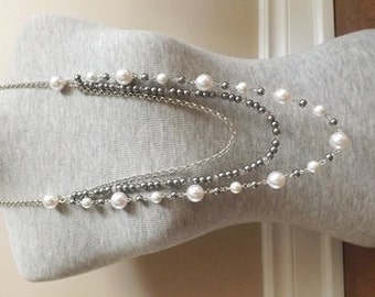 Long Pearl Necklace, Opera Length Necklace, Rope Pearl Necklace, Pearl Necklace, Crystal Pearl Necklace